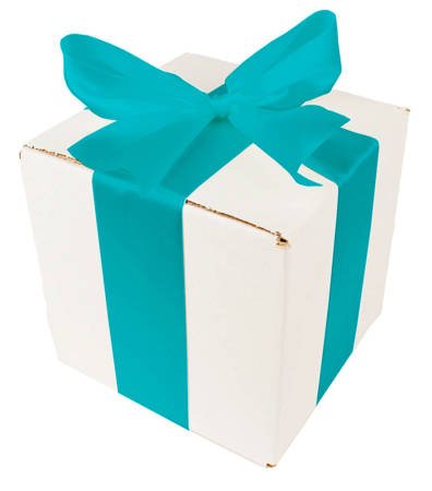 Białe pudełko prezentowe - Klapowe - 150x150x150mm - Tasiemka turkusowy